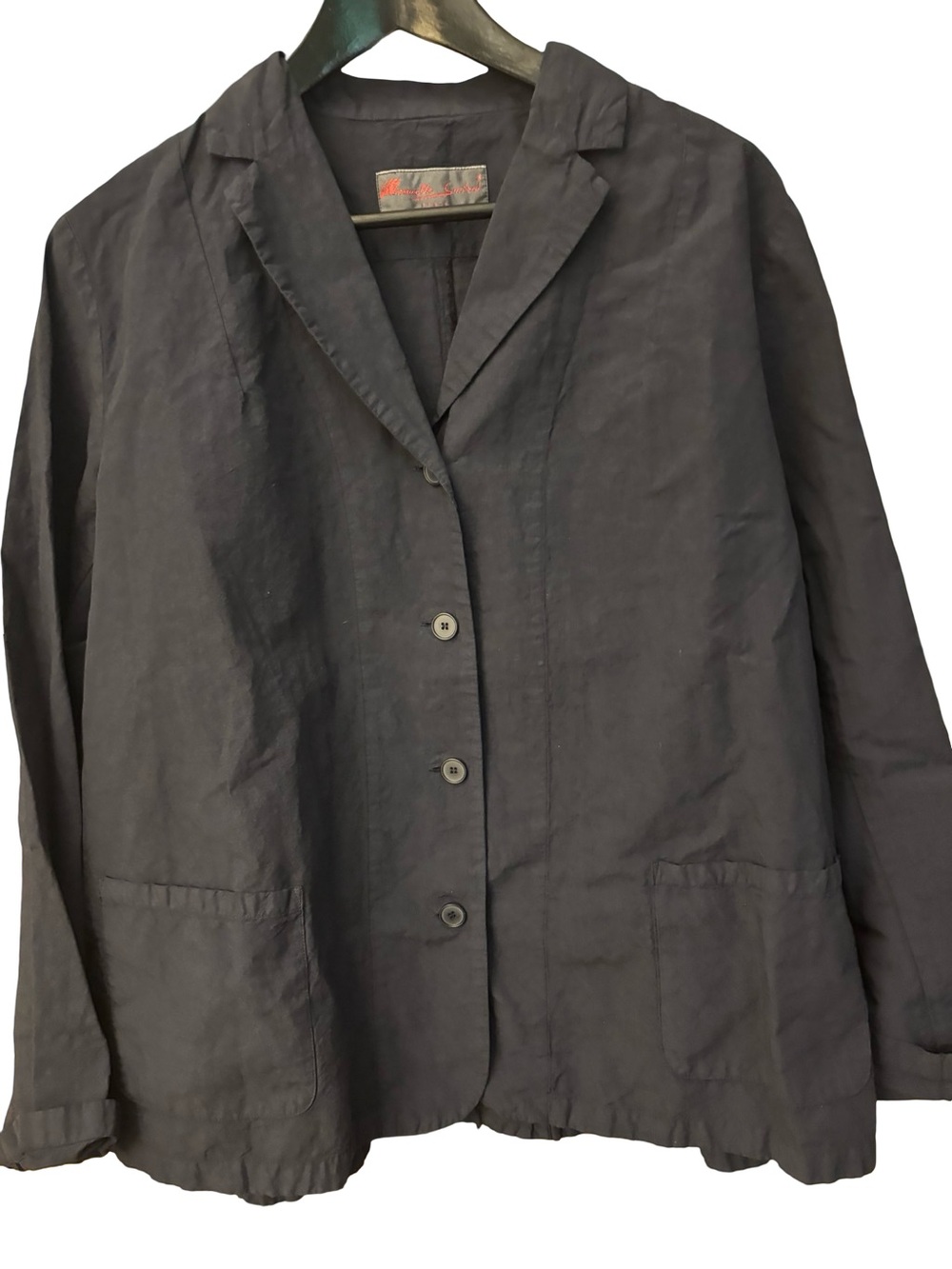 Relaxed Black Linen Blazer with Patch Pockets